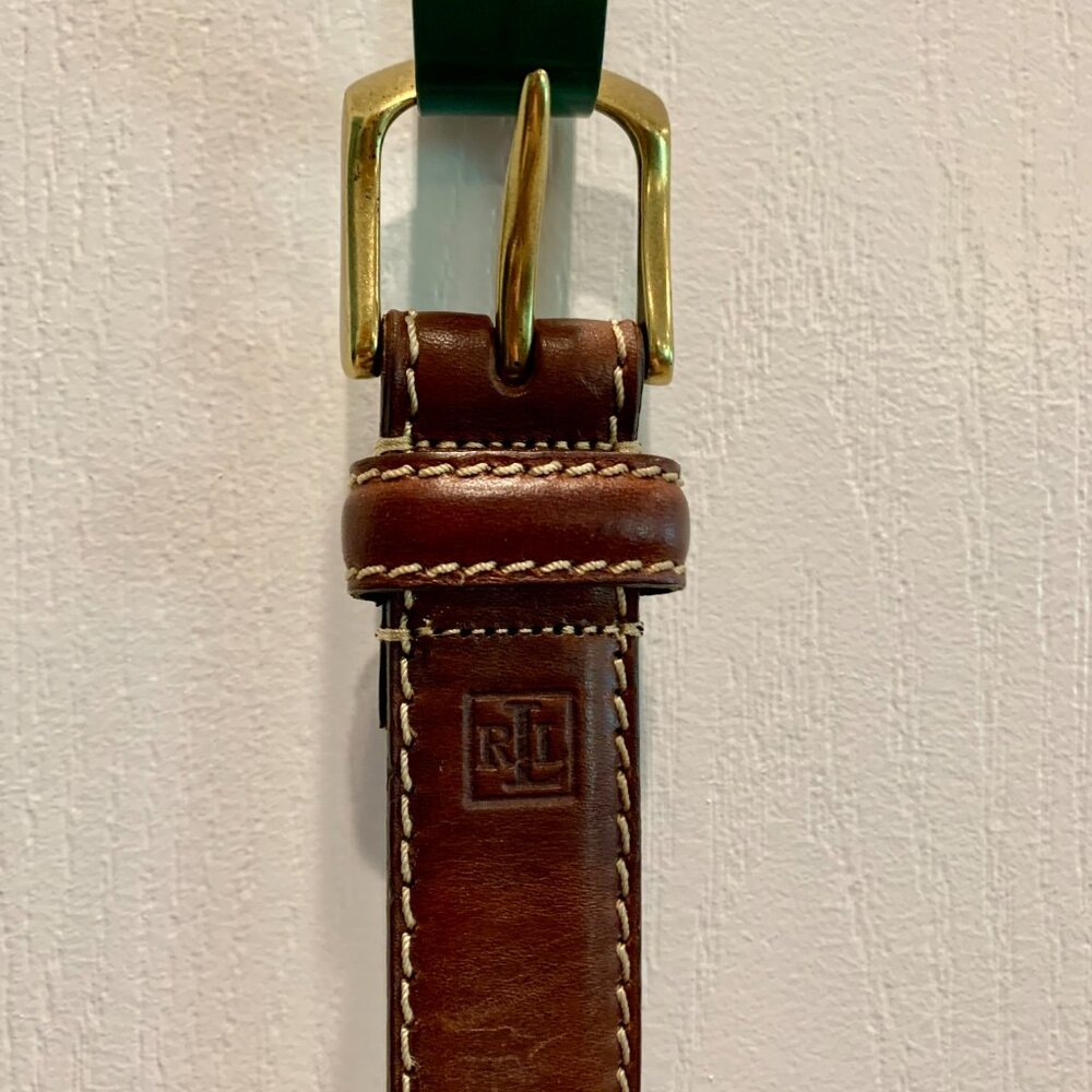 LAUREN RALPH LAUREN 100% Leather Brown Belt Size 36 with Brass Buckle Preppy - Picture 2 of 11
